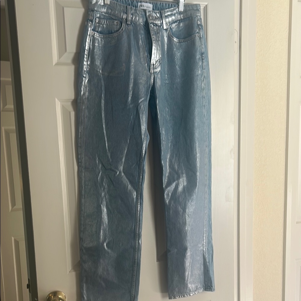 Zara Silver Straight Leg Jeans